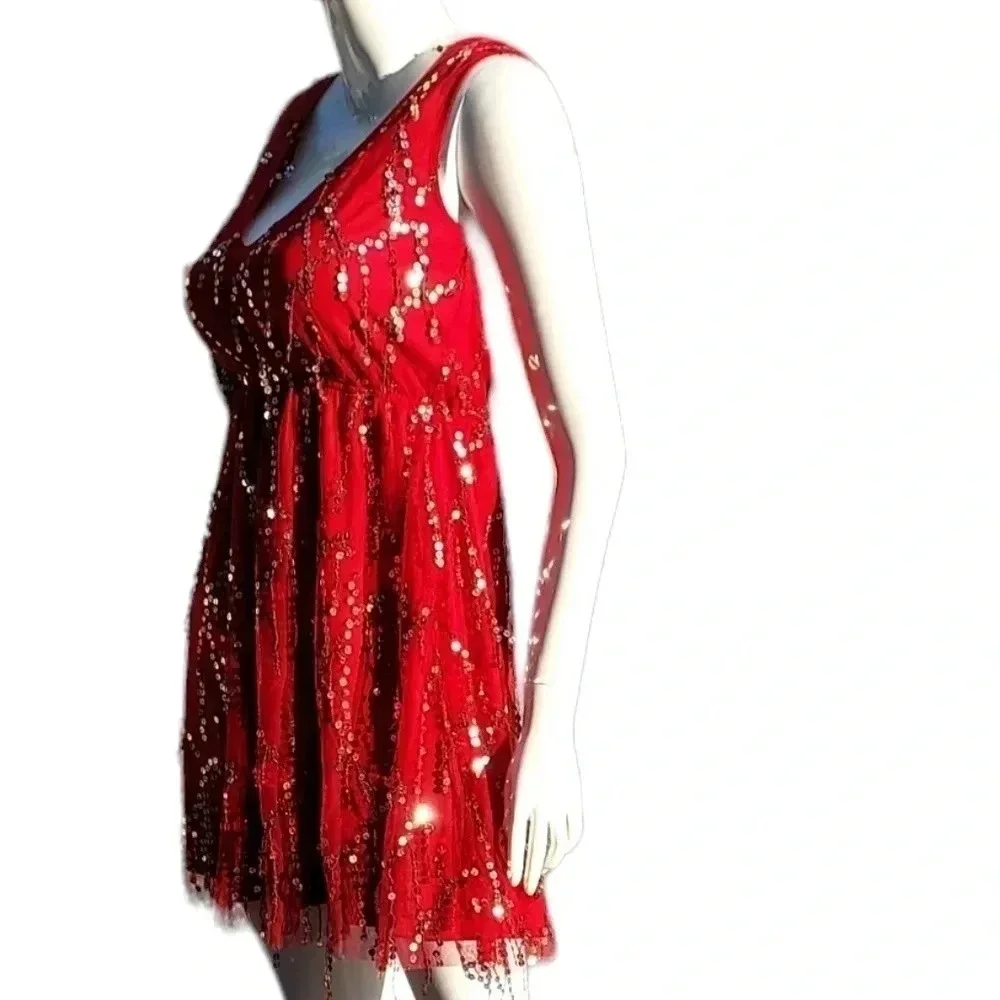 NWT SFC Southern Fried Chics Shimmy Cocktail Party Wine Gold Sequin Dress Sz XS - Picture 5 of 14